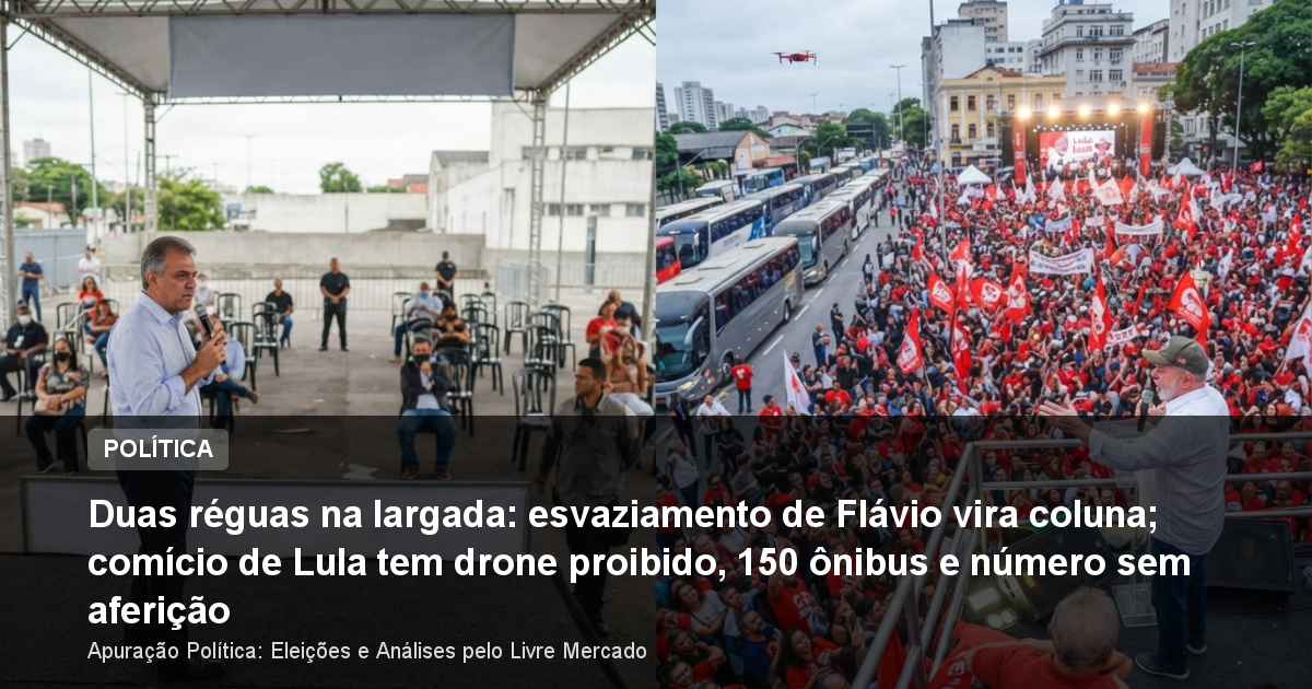 Duas réguas na largada: esvaziamento de Flávio vira coluna; comício de Lula tem drone proibido, 150 ônibus e número sem aferição
